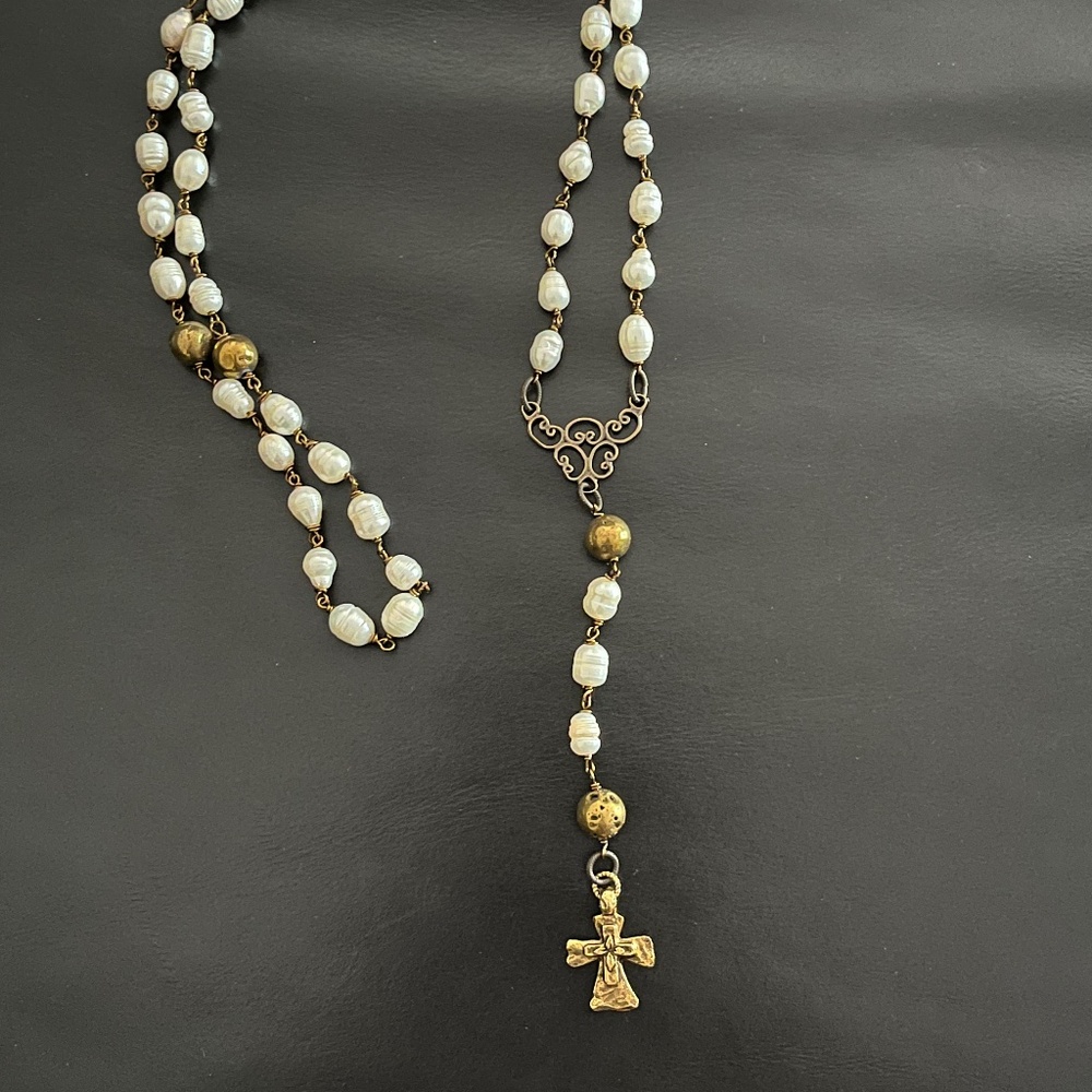 Pearl rosary or long necklace, hand made